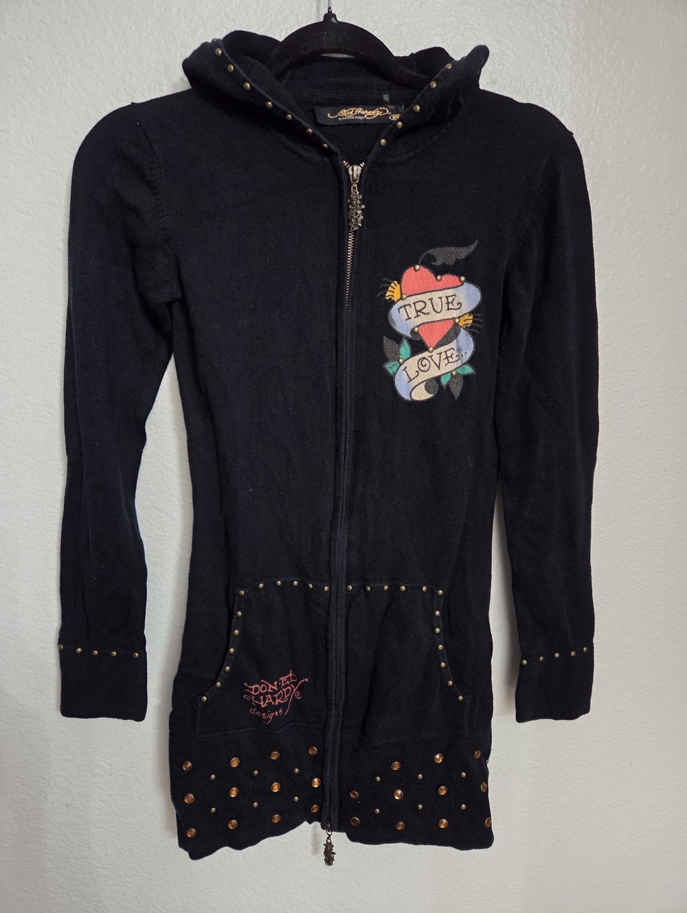 Ed Hardy Christian Audigier True Love Sweater Women's Size Xsmall Zip Up Y2K